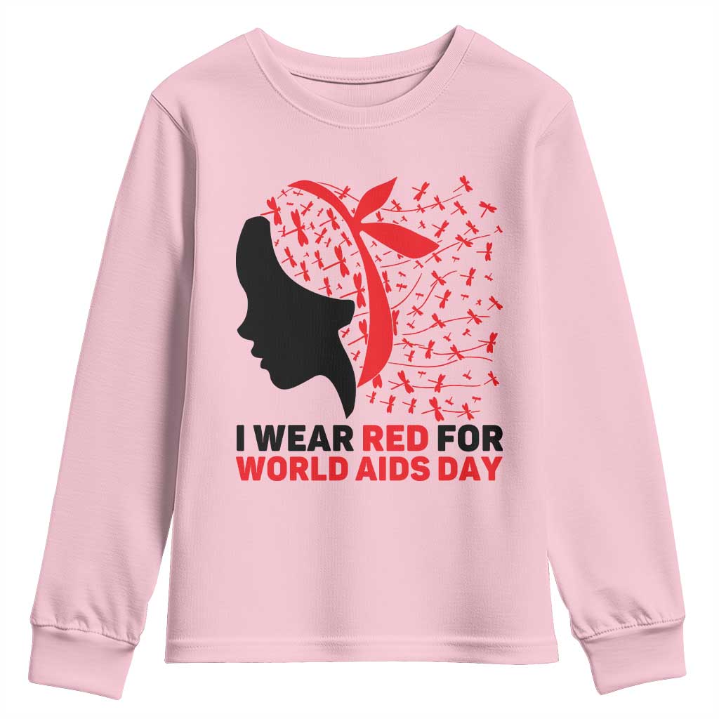 I Wear Red For World AIDS Day Youth Sweatshirt HIV Support Dragonfly Support Gift