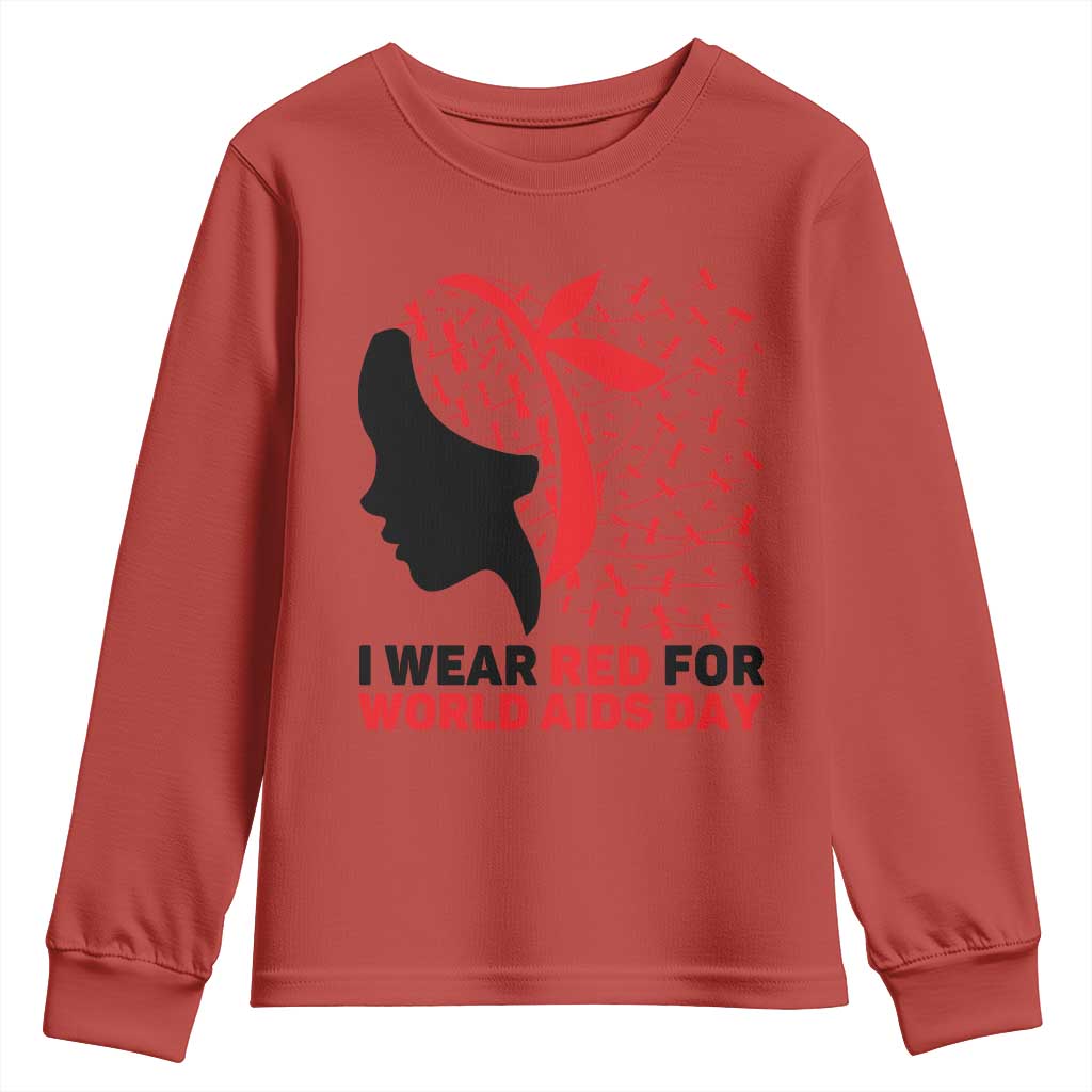 I Wear Red For World AIDS Day Youth Sweatshirt HIV Support Dragonfly Support Gift