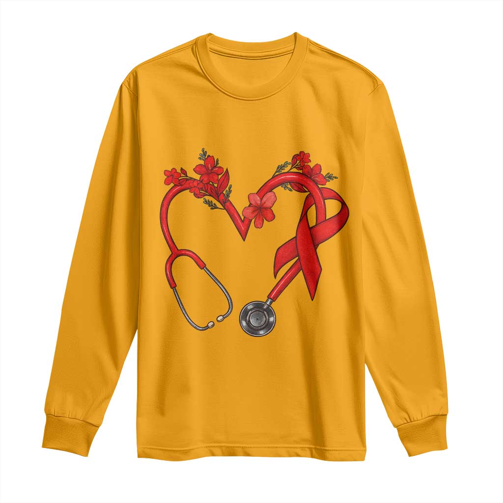 Healthcare Hero HIV Support Long Sleeve Shirt Red Ribbon Warrior Gift