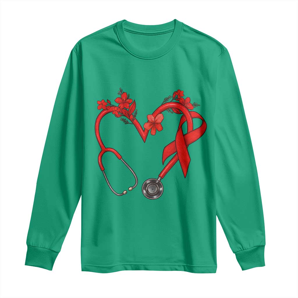 Healthcare Hero HIV Support Long Sleeve Shirt Red Ribbon Warrior Gift