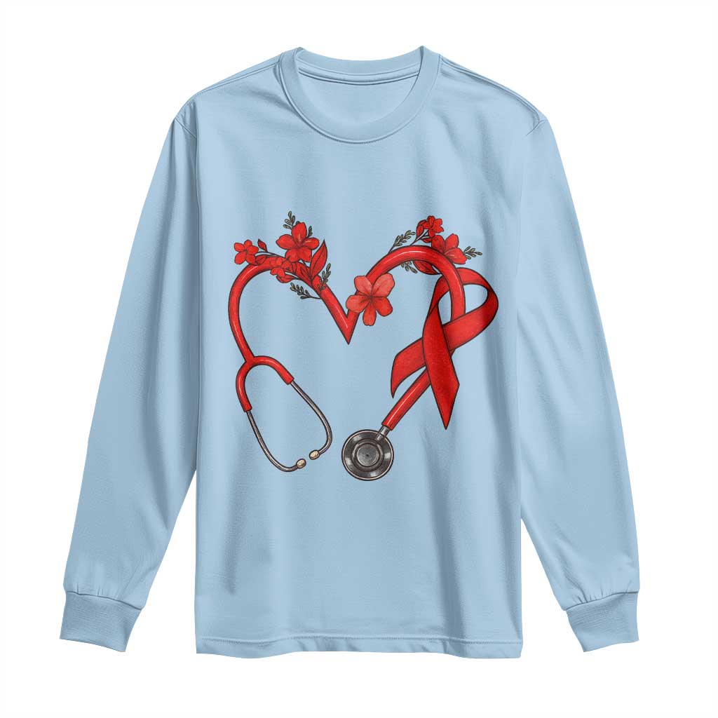 Healthcare Hero HIV Support Long Sleeve Shirt Red Ribbon Warrior Gift