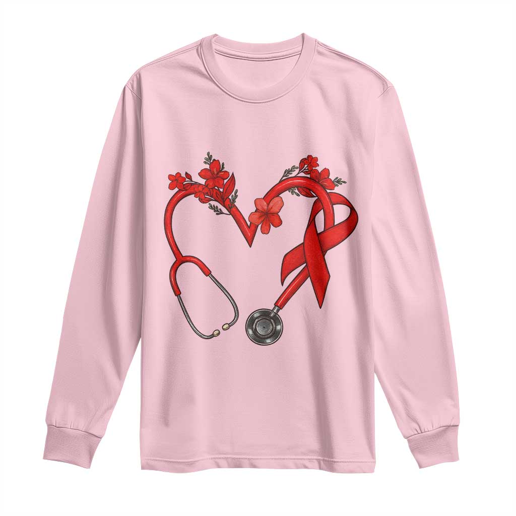 Healthcare Hero HIV Support Long Sleeve Shirt Red Ribbon Warrior Gift