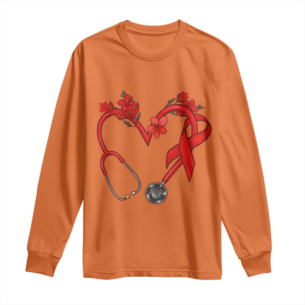 Healthcare Hero HIV Support Long Sleeve Shirt Red Ribbon Warrior Gift