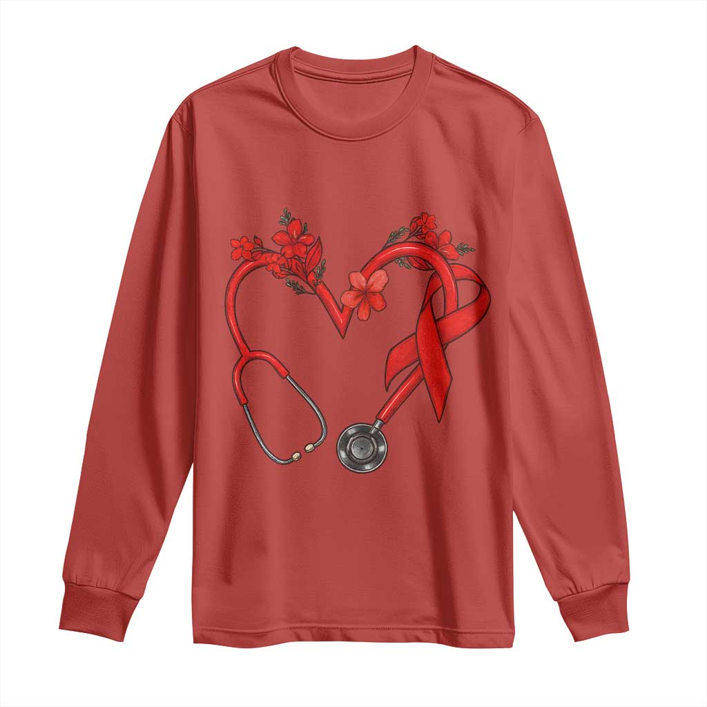 Healthcare Hero HIV Support Long Sleeve Shirt Red Ribbon Warrior Gift