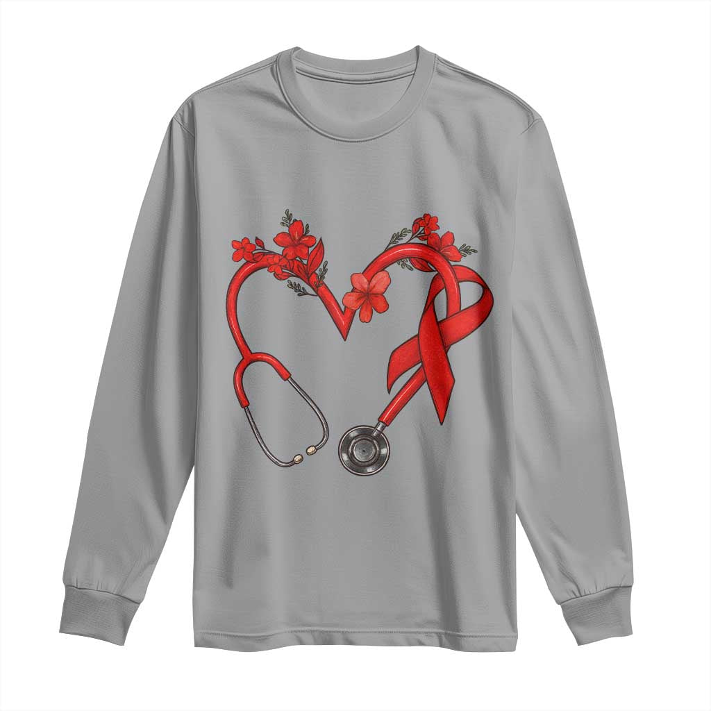 Healthcare Hero HIV Support Long Sleeve Shirt Red Ribbon Warrior Gift