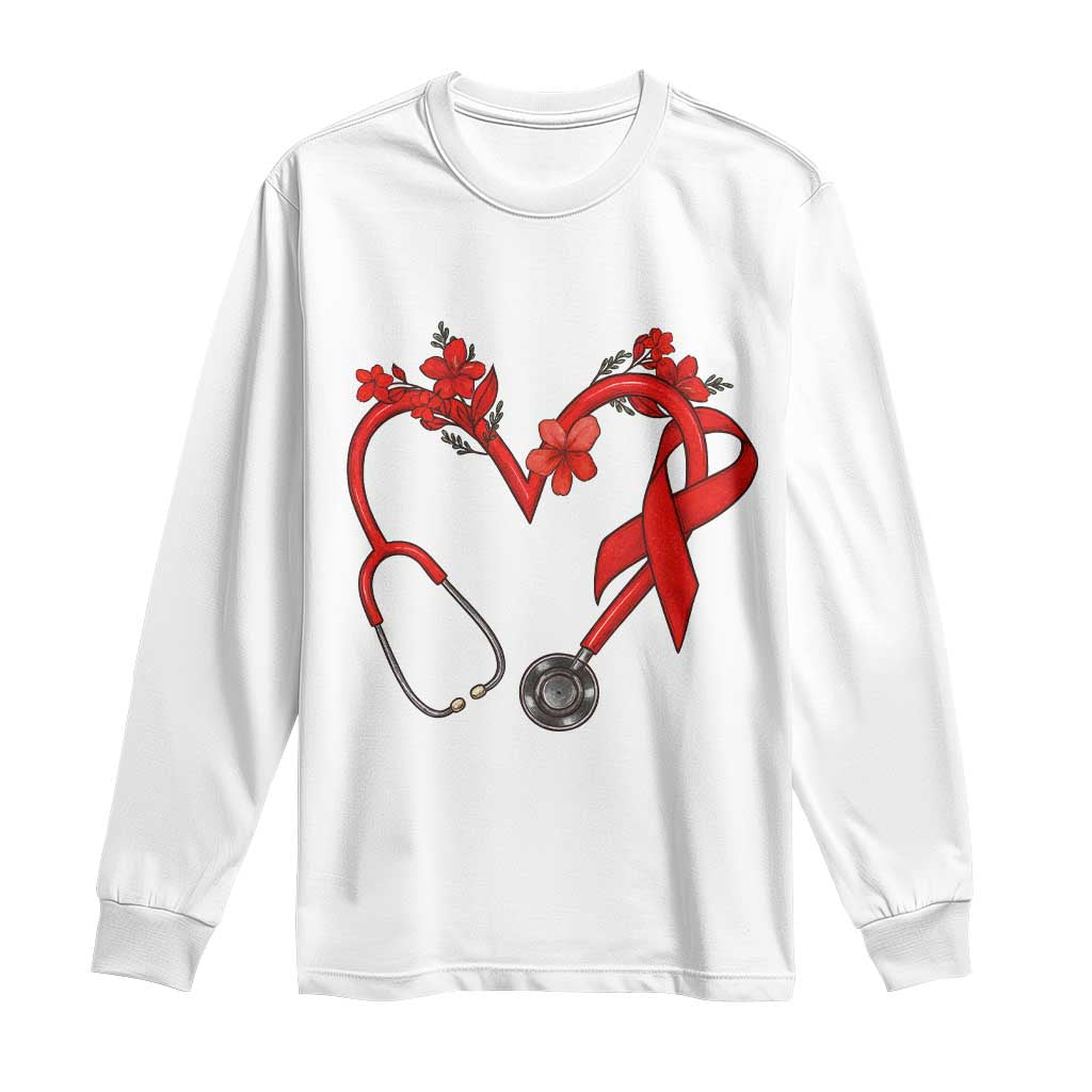Healthcare Hero HIV Support Long Sleeve Shirt Red Ribbon Warrior Gift