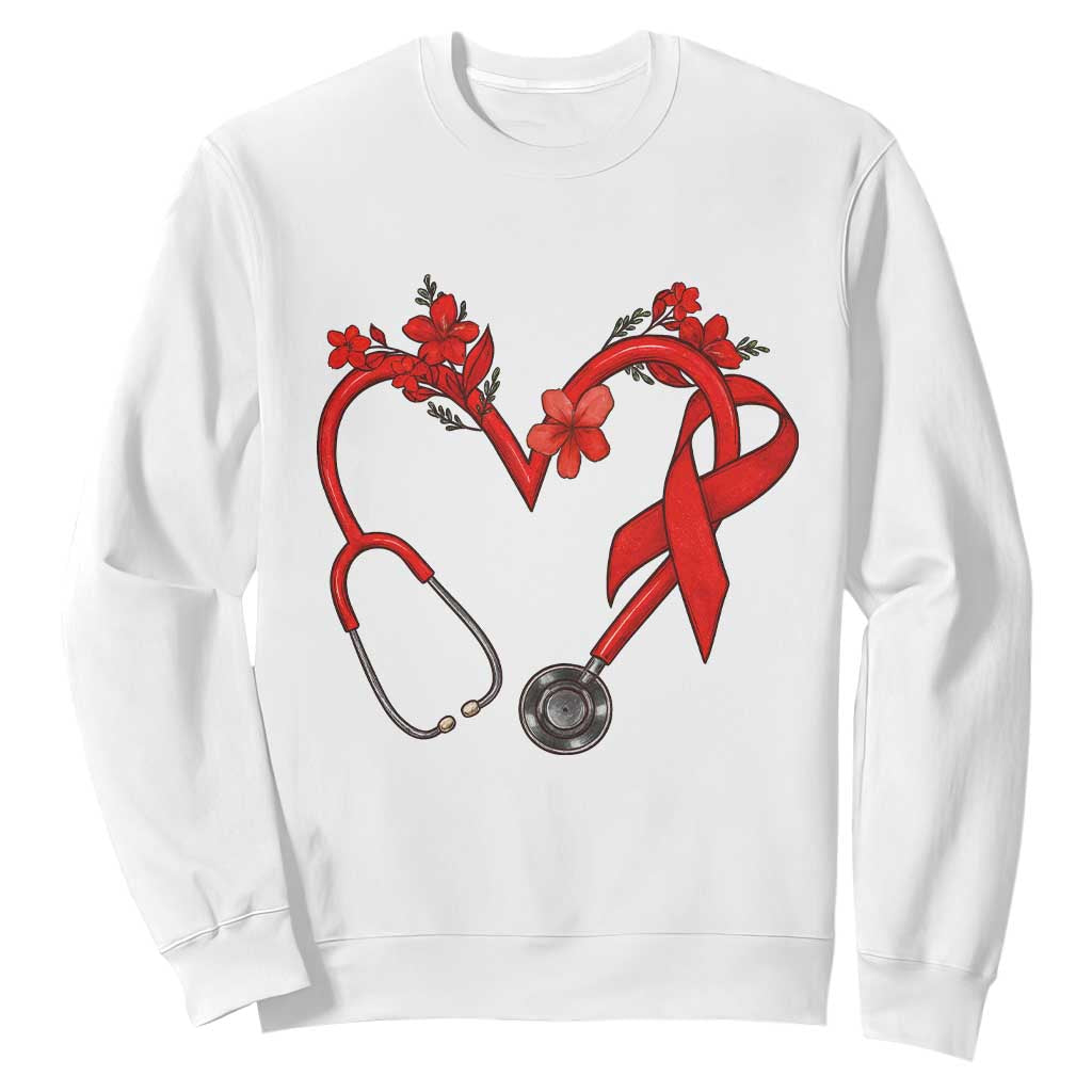 Healthcare Hero HIV Support Sweatshirt Red Ribbon Warrior Gift
