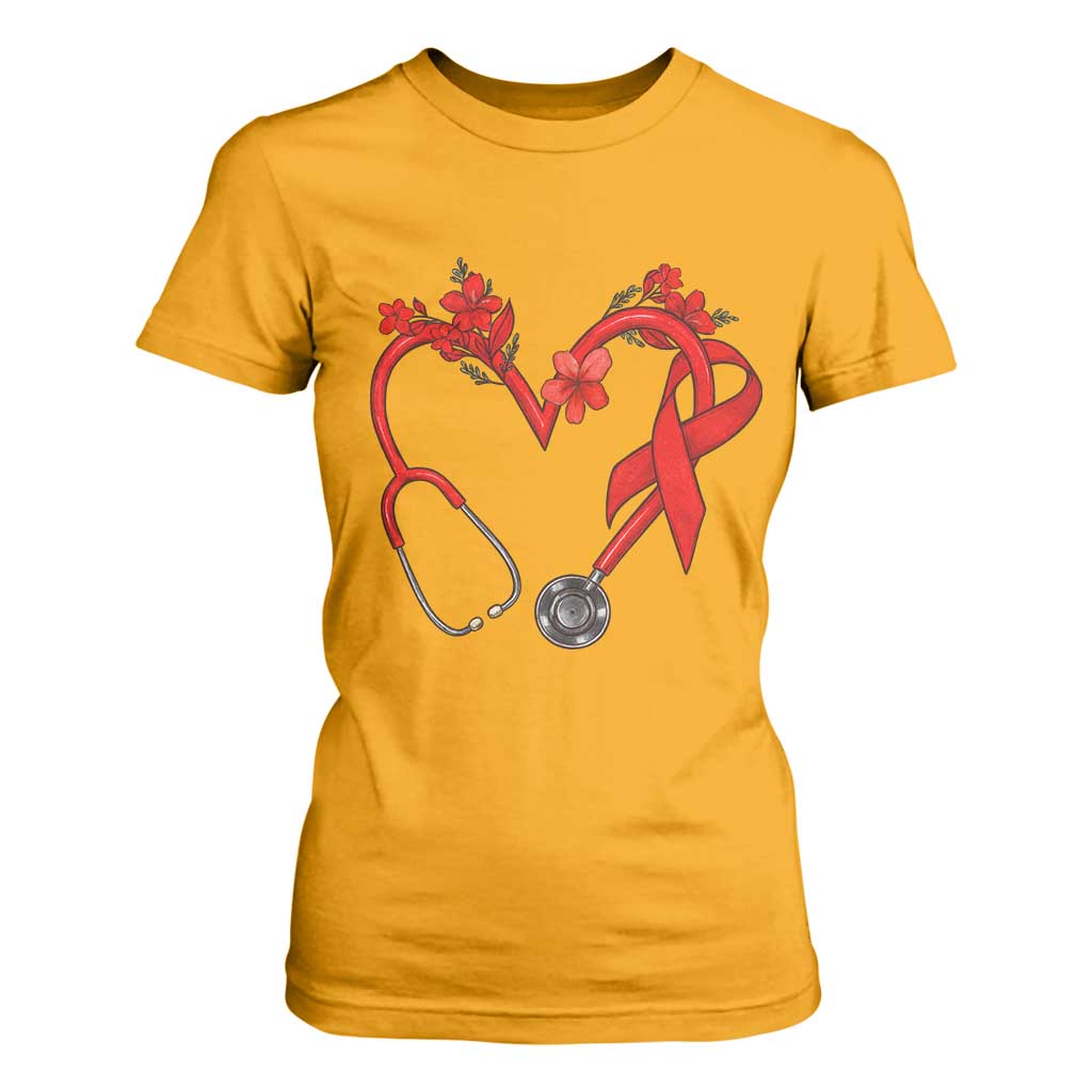 Healthcare Hero HIV Support T Shirt For Women Red Ribbon Warrior Gift