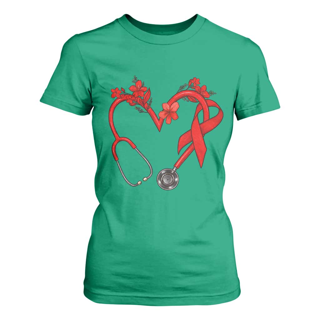 Healthcare Hero HIV Support T Shirt For Women Red Ribbon Warrior Gift