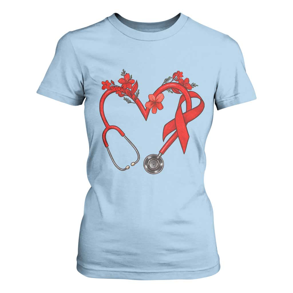 Healthcare Hero HIV Support T Shirt For Women Red Ribbon Warrior Gift