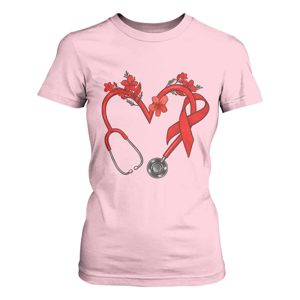 Healthcare Hero HIV Support T Shirt For Women Red Ribbon Warrior Gift