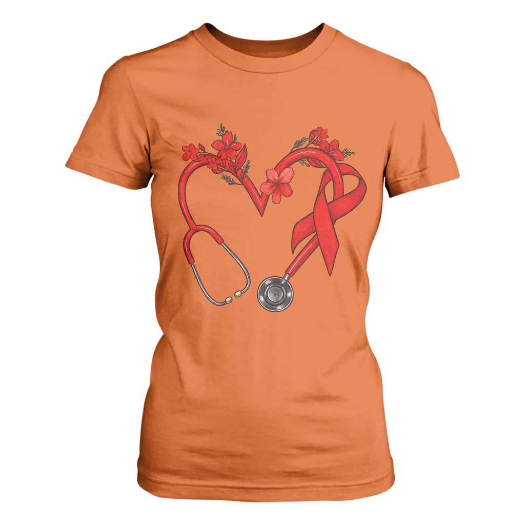 Healthcare Hero HIV Support T Shirt For Women Red Ribbon Warrior Gift