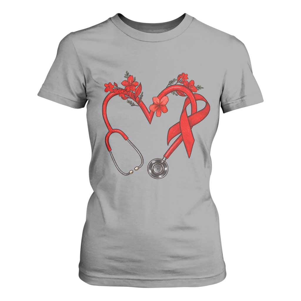 Healthcare Hero HIV Support T Shirt For Women Red Ribbon Warrior Gift