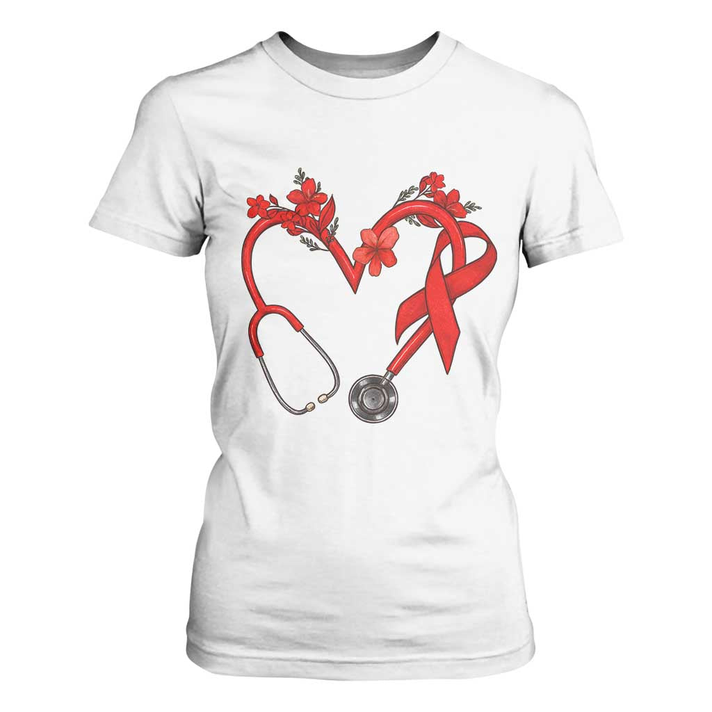 Healthcare Hero HIV Support T Shirt For Women Red Ribbon Warrior Gift
