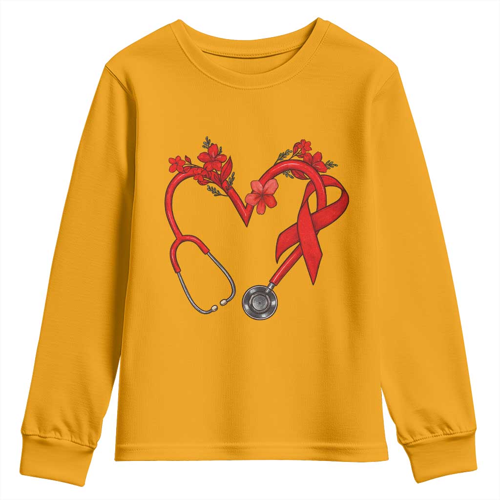 Healthcare Hero HIV Support Youth Sweatshirt Red Ribbon Warrior Gift