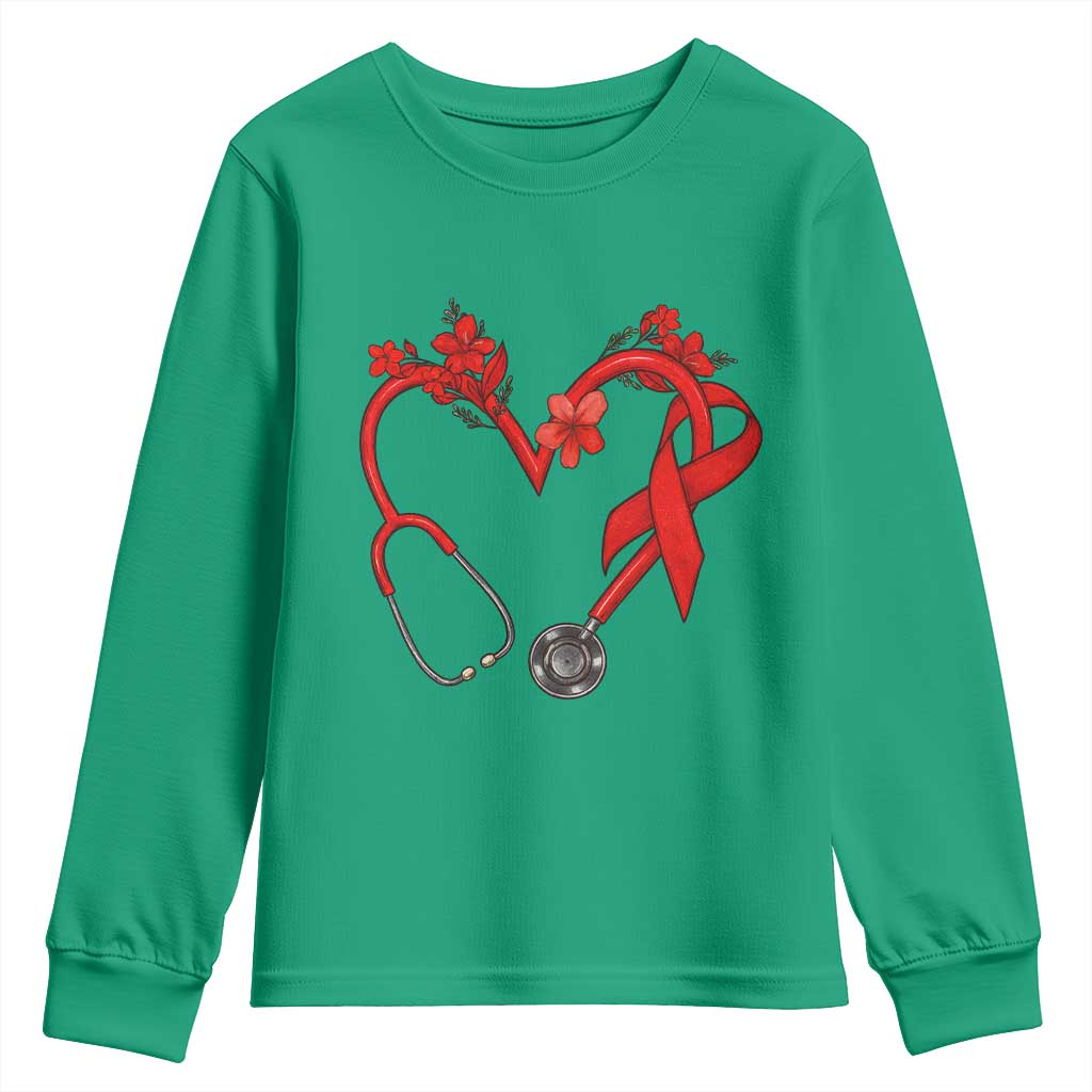 Healthcare Hero HIV Support Youth Sweatshirt Red Ribbon Warrior Gift
