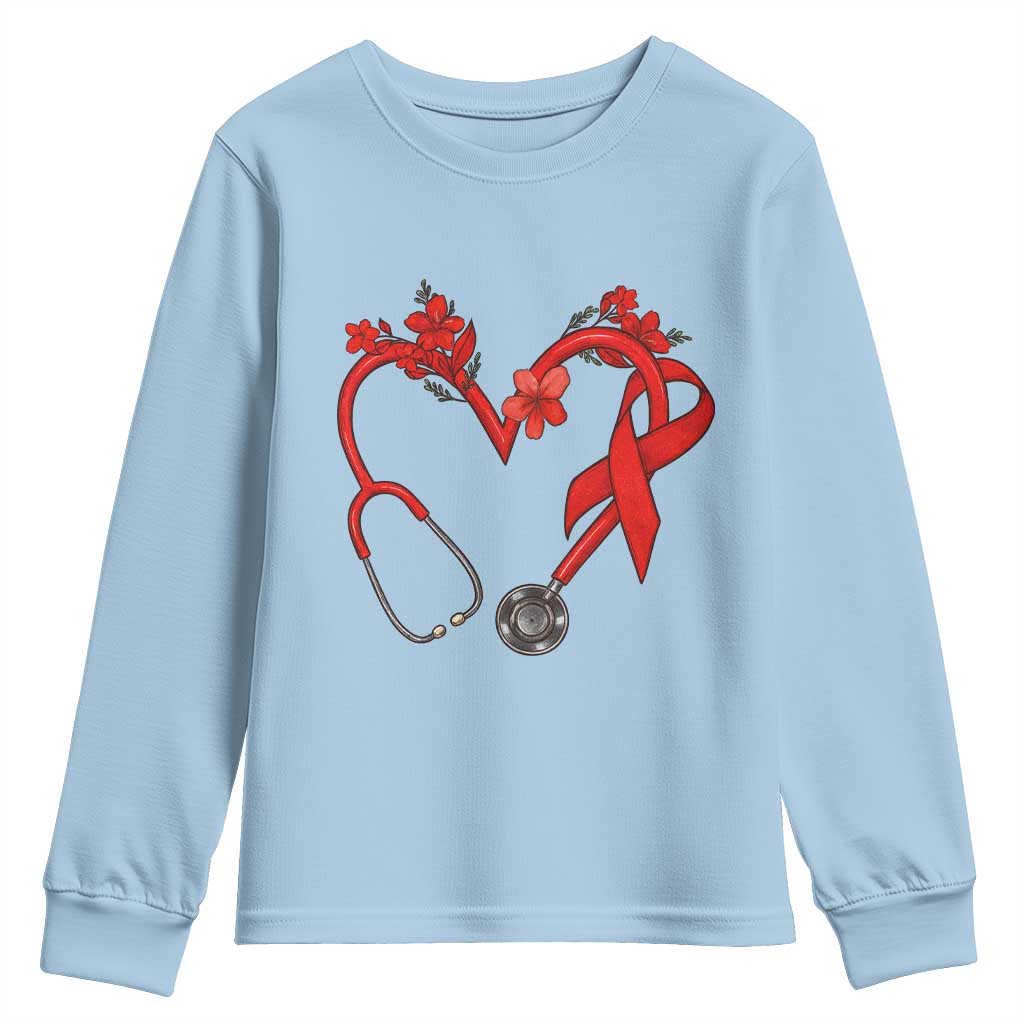 Healthcare Hero HIV Support Youth Sweatshirt Red Ribbon Warrior Gift