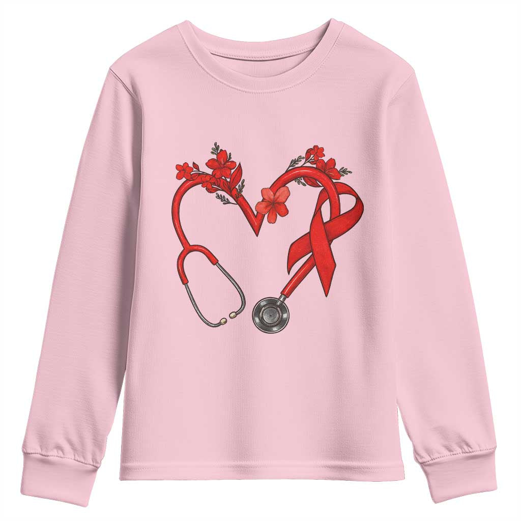 Healthcare Hero HIV Support Youth Sweatshirt Red Ribbon Warrior Gift