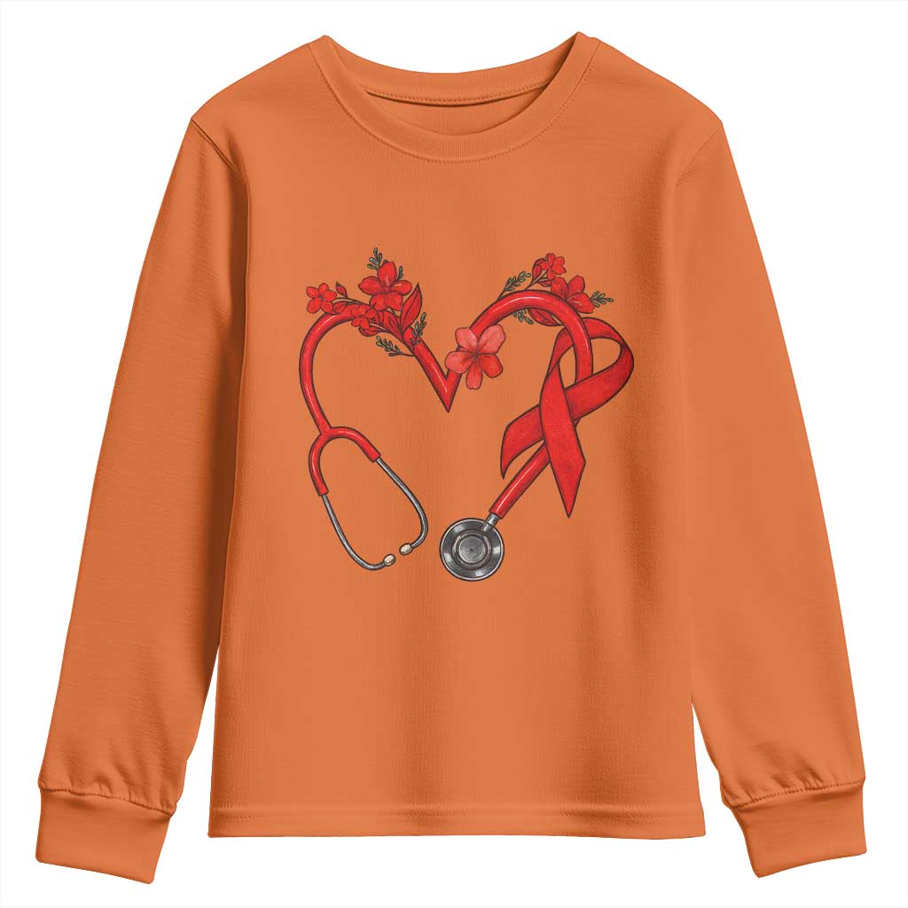Healthcare Hero HIV Support Youth Sweatshirt Red Ribbon Warrior Gift