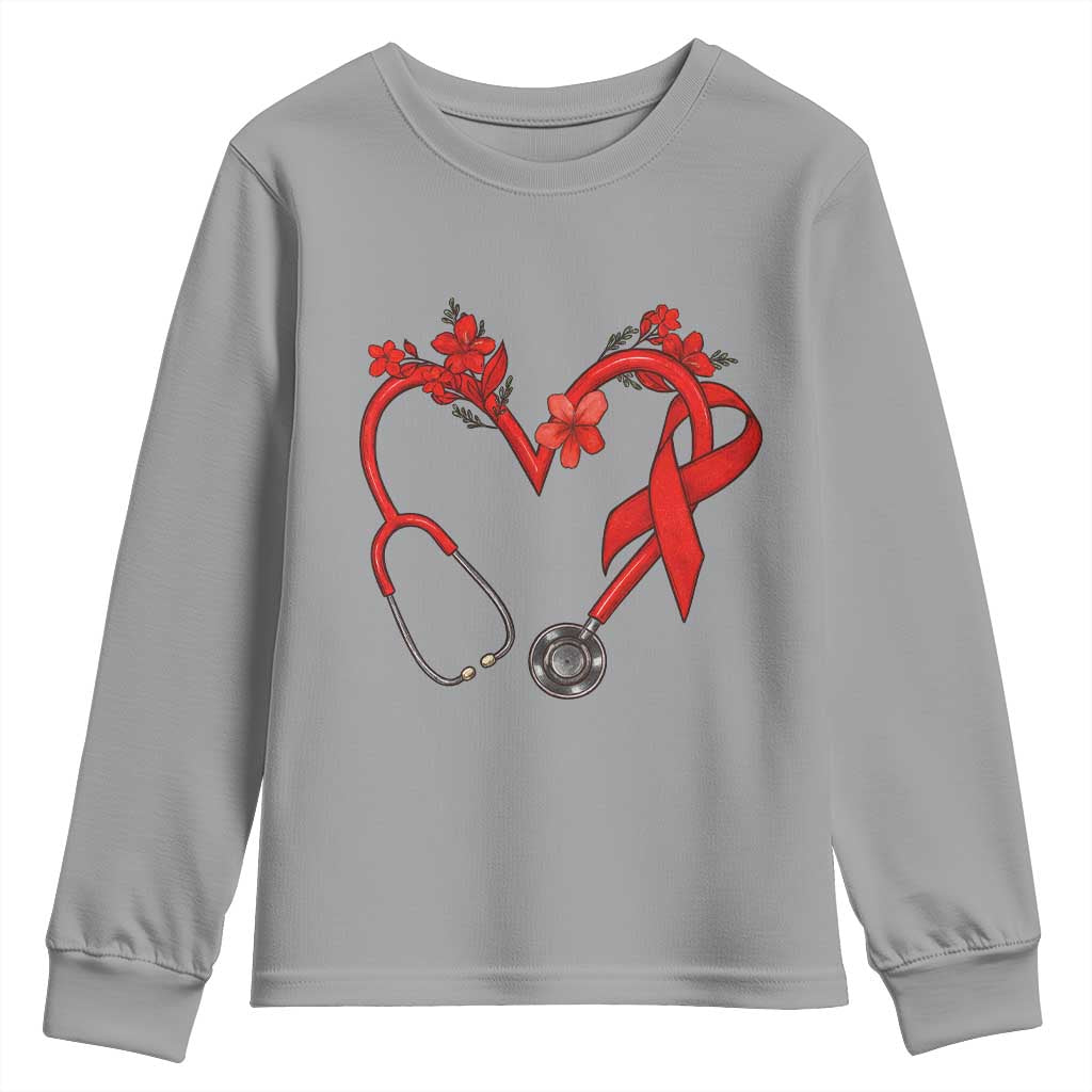 Healthcare Hero HIV Support Youth Sweatshirt Red Ribbon Warrior Gift