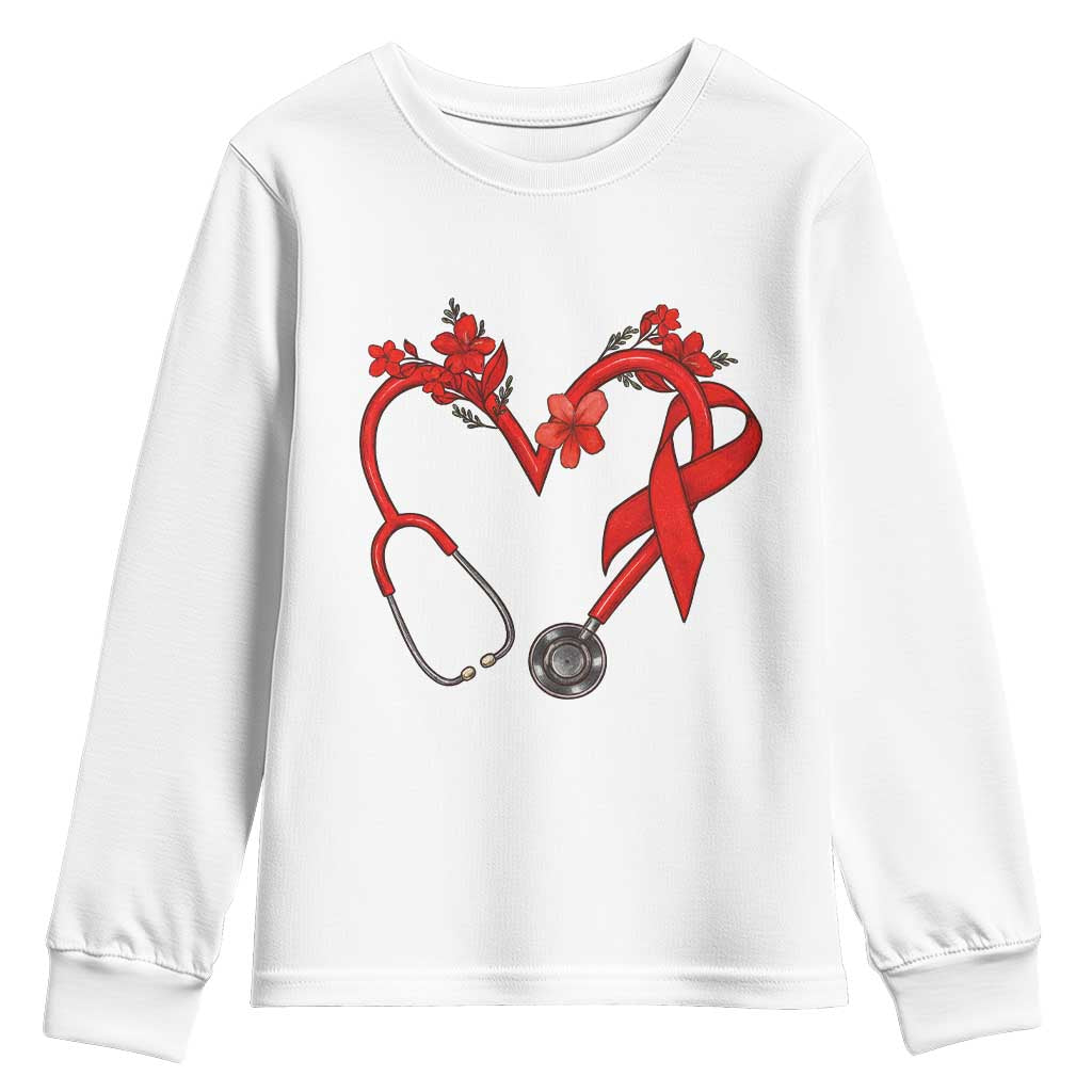 Healthcare Hero HIV Support Youth Sweatshirt Red Ribbon Warrior Gift