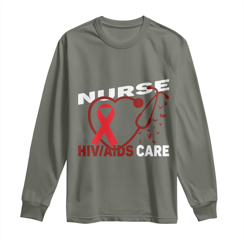 Healthcare Hero HIV AIDS Care Nurse Gift Long Sleeve Shirt