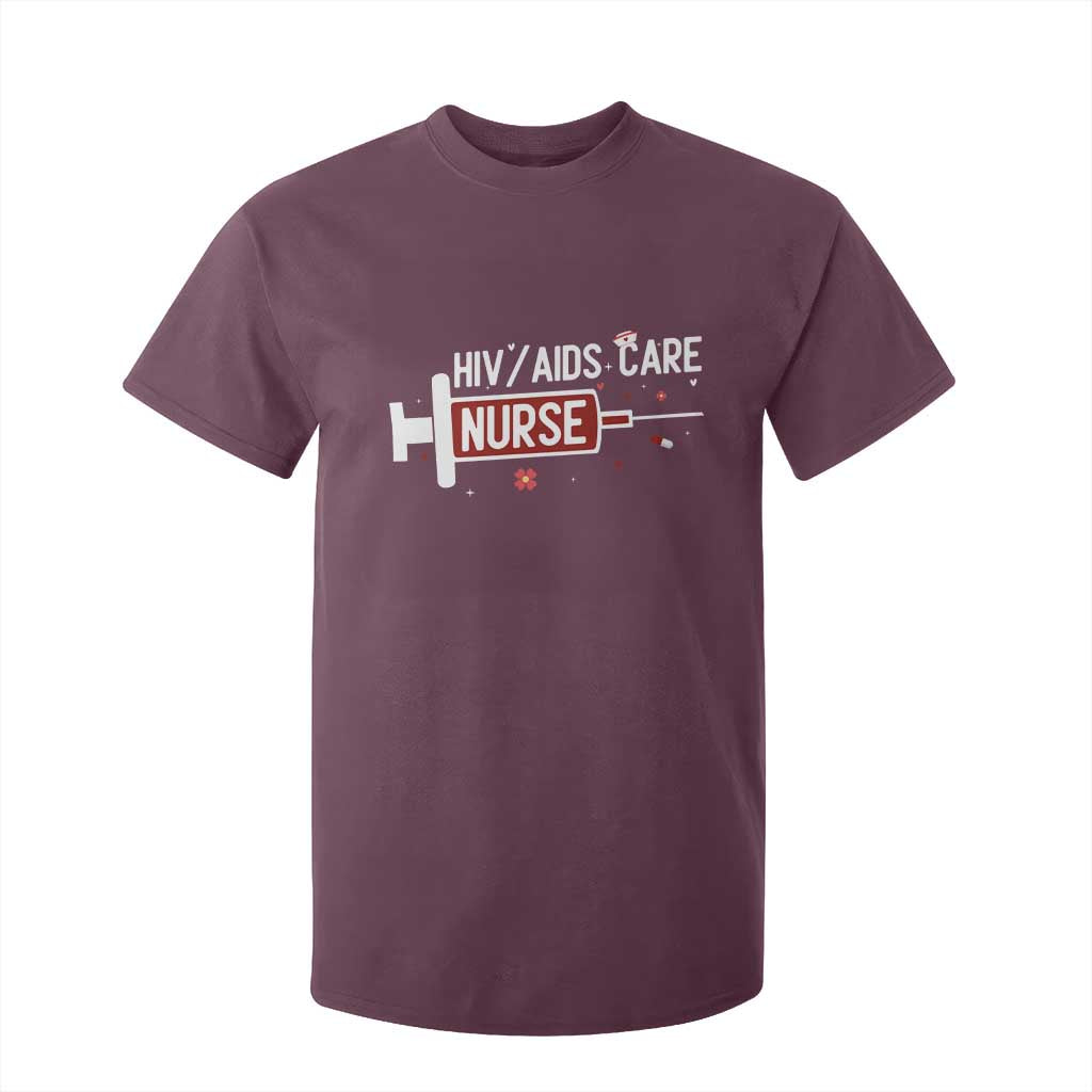 HIV AIDS Care Nurse T Shirt For Kid Red Ribbon Support Gift