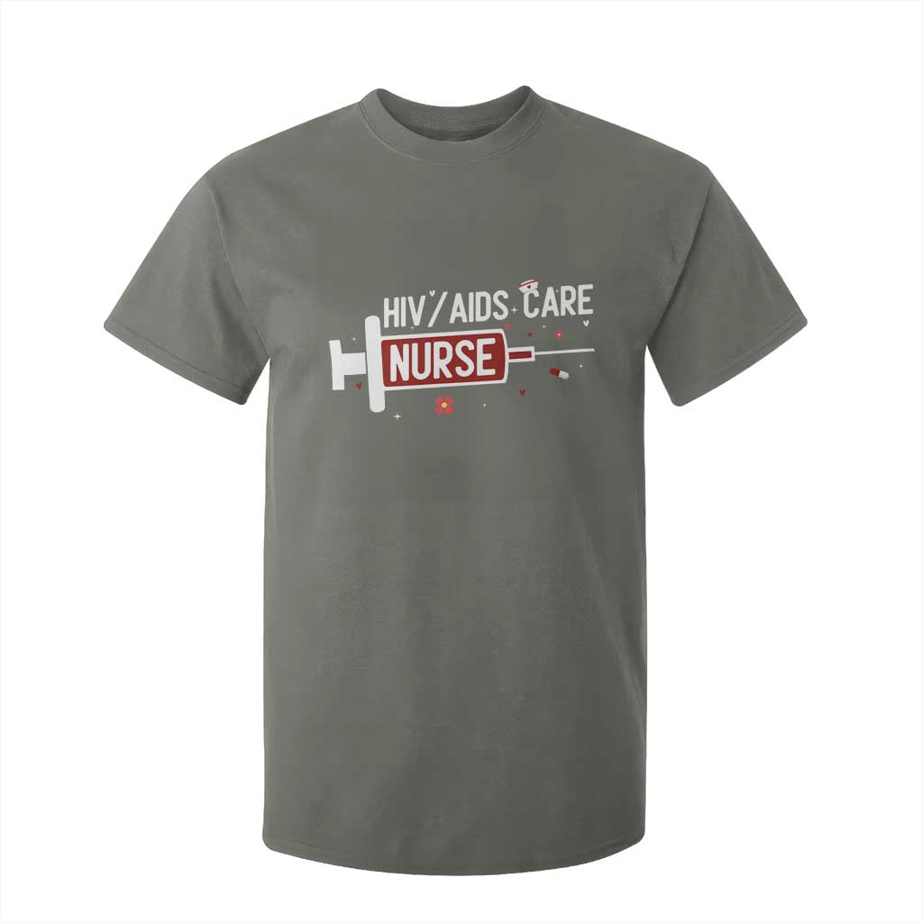 HIV AIDS Care Nurse T Shirt For Kid Red Ribbon Support Gift