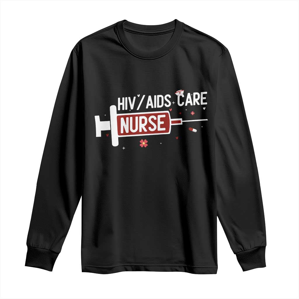 HIV AIDS Care Nurse Long Sleeve Shirt Red Ribbon Support Gift