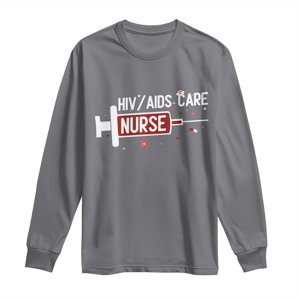 HIV AIDS Care Nurse Long Sleeve Shirt Red Ribbon Support Gift