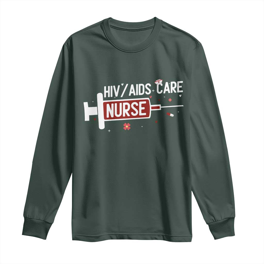 HIV AIDS Care Nurse Long Sleeve Shirt Red Ribbon Support Gift