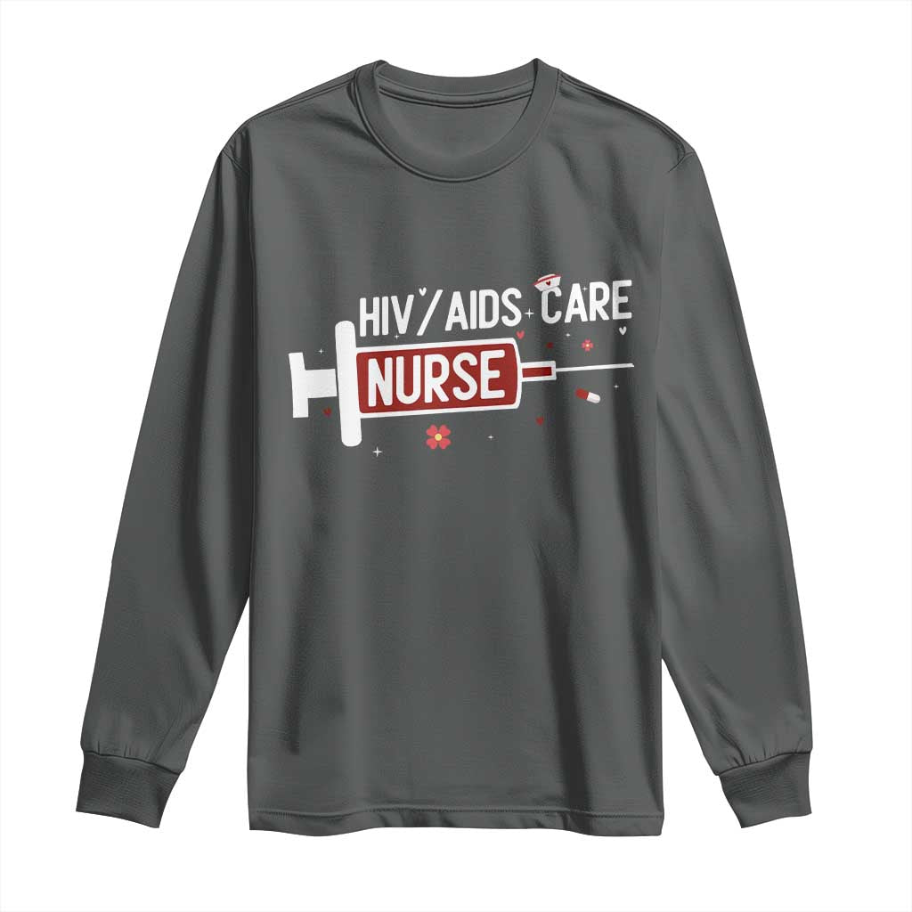HIV AIDS Care Nurse Long Sleeve Shirt Red Ribbon Support Gift