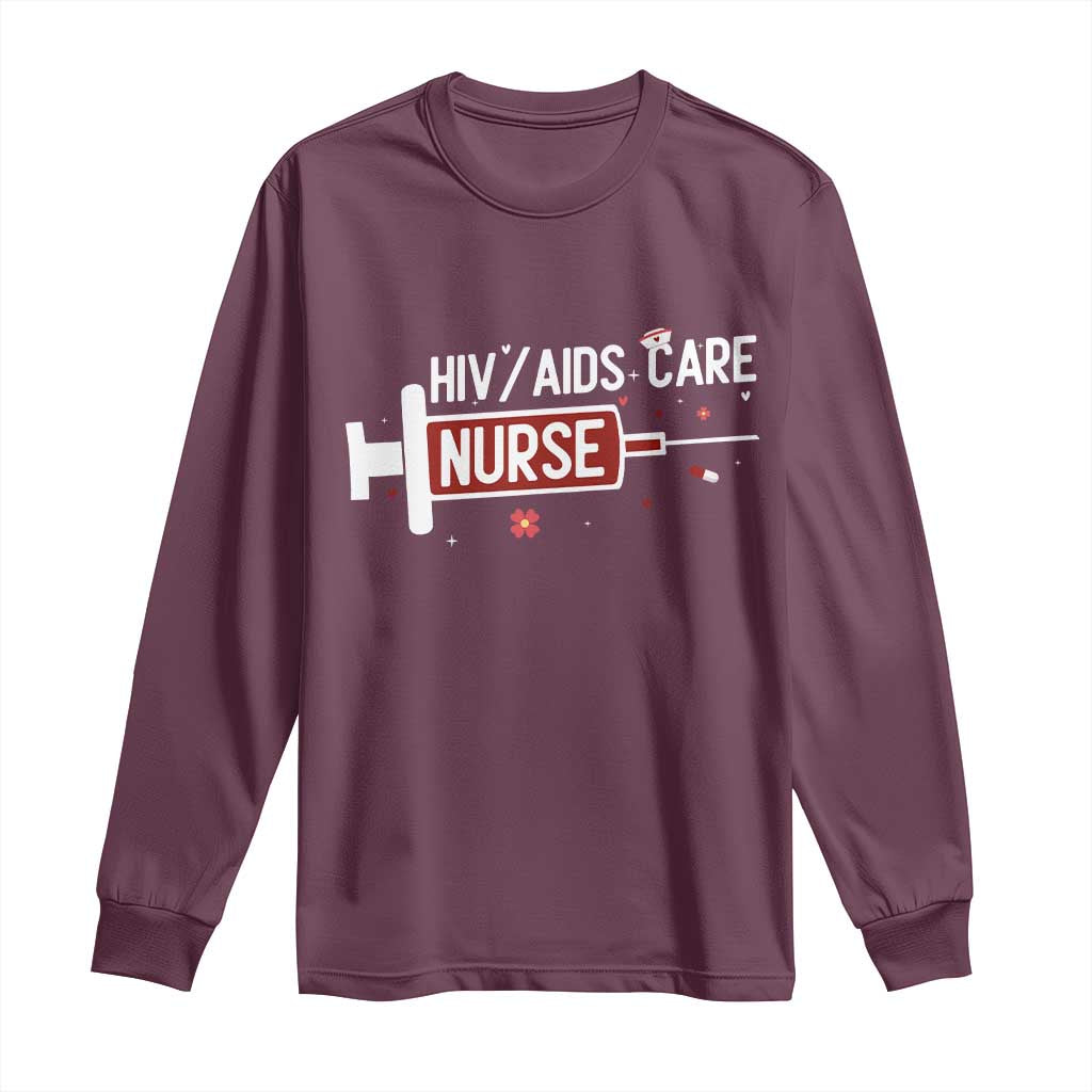 HIV AIDS Care Nurse Long Sleeve Shirt Red Ribbon Support Gift
