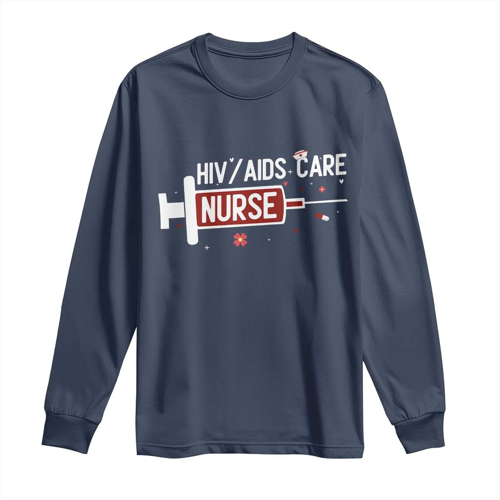 HIV AIDS Care Nurse Long Sleeve Shirt Red Ribbon Support Gift