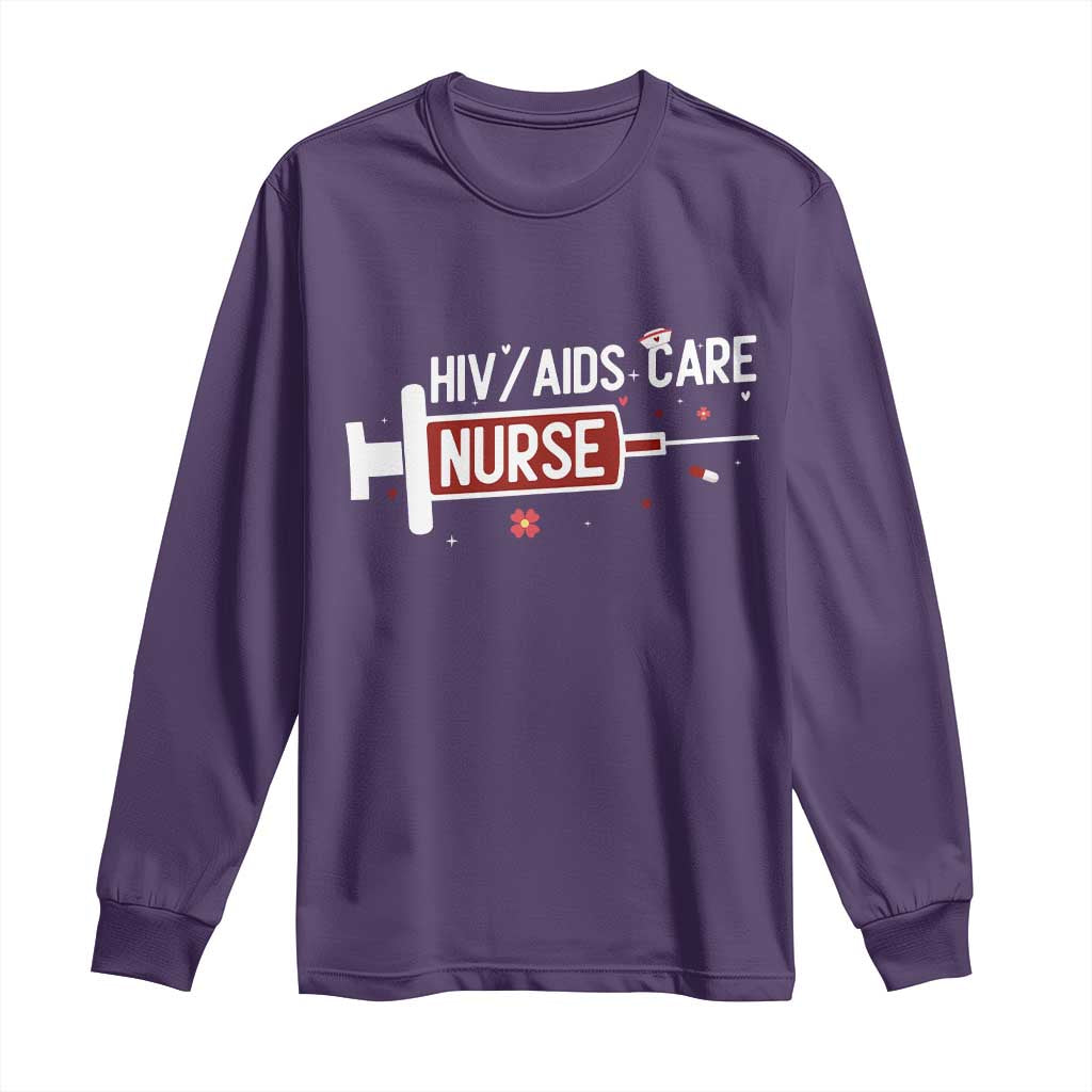 HIV AIDS Care Nurse Long Sleeve Shirt Red Ribbon Support Gift