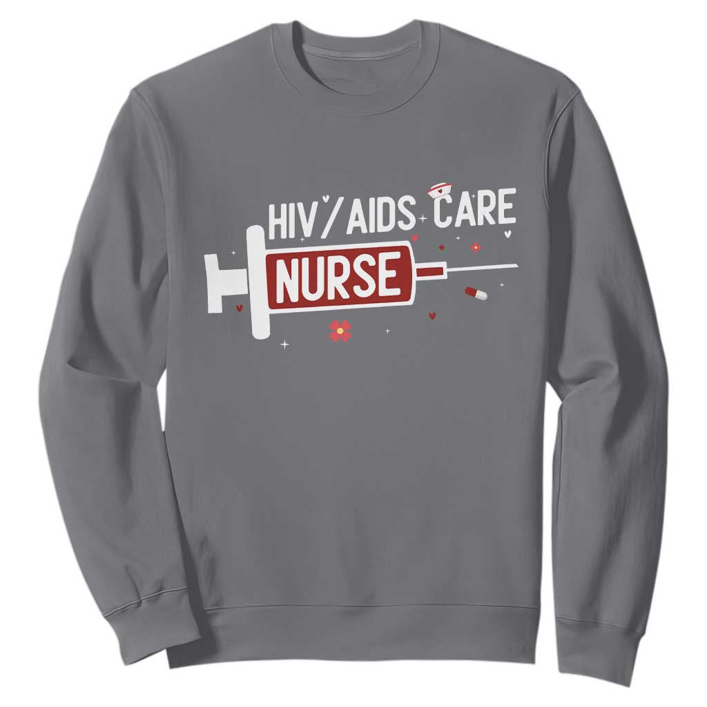 HIV AIDS Care Nurse Sweatshirt Red Ribbon Support Gift
