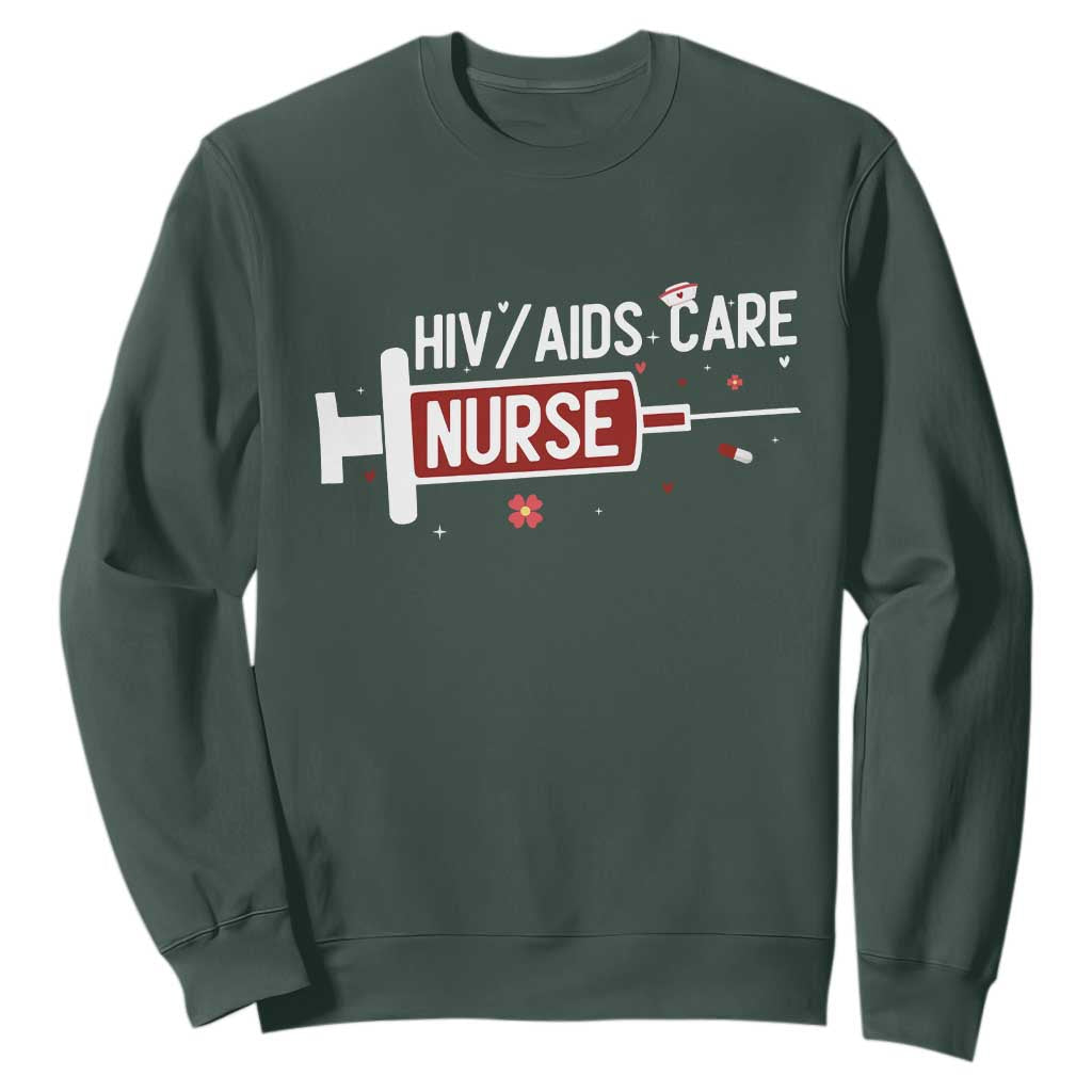 HIV AIDS Care Nurse Sweatshirt Red Ribbon Support Gift