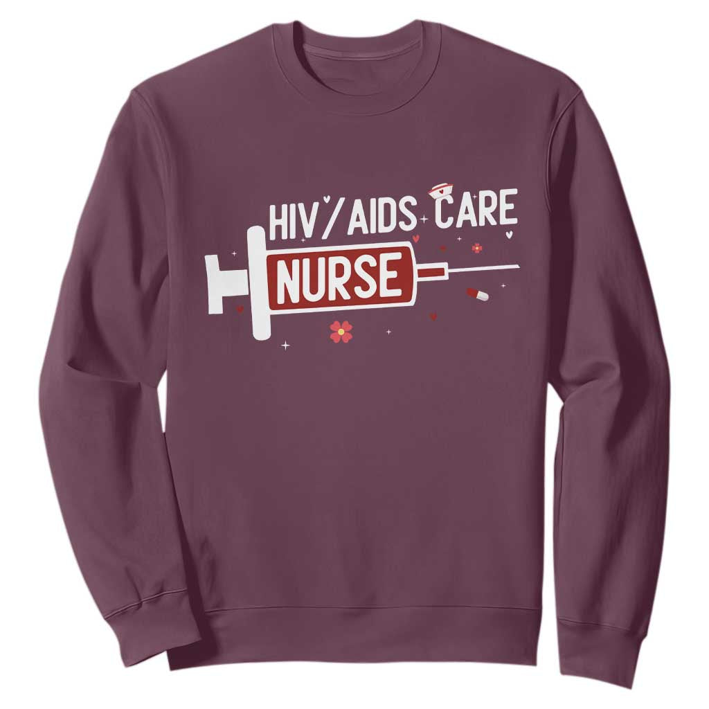 HIV AIDS Care Nurse Sweatshirt Red Ribbon Support Gift