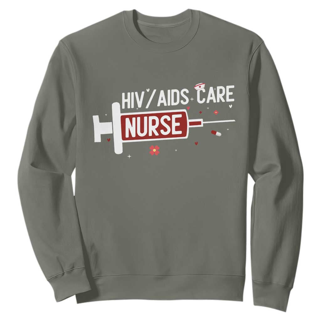 HIV AIDS Care Nurse Sweatshirt Red Ribbon Support Gift