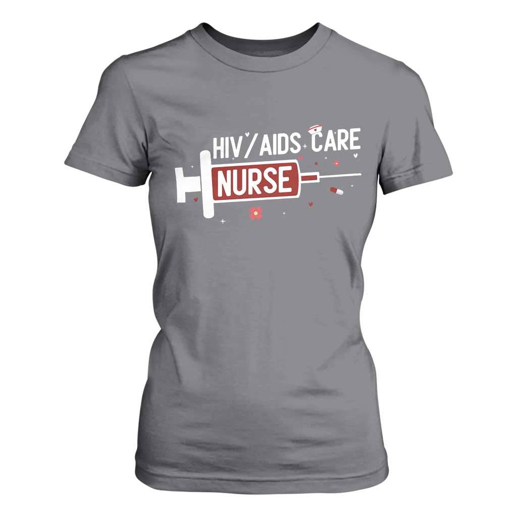 HIV AIDS Care Nurse T Shirt For Women Red Ribbon Support Gift