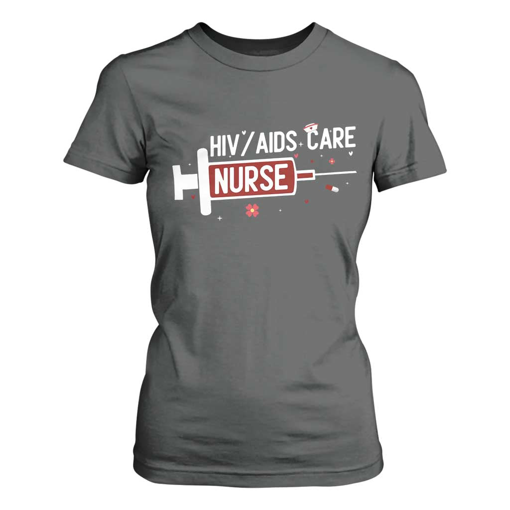 HIV AIDS Care Nurse T Shirt For Women Red Ribbon Support Gift