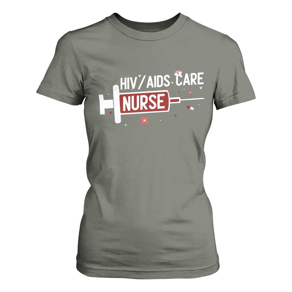 HIV AIDS Care Nurse T Shirt For Women Red Ribbon Support Gift
