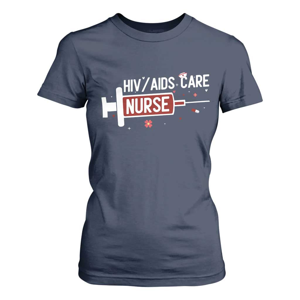 HIV AIDS Care Nurse T Shirt For Women Red Ribbon Support Gift