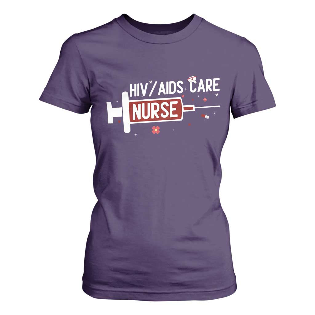HIV AIDS Care Nurse T Shirt For Women Red Ribbon Support Gift