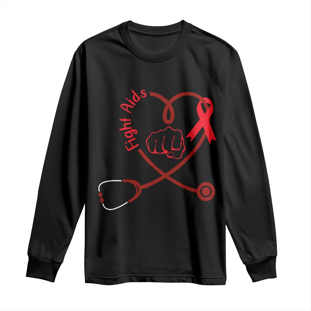 Fight AIDS Nurse Long Sleeve Shirt Red Ribbon HIV Support Gift