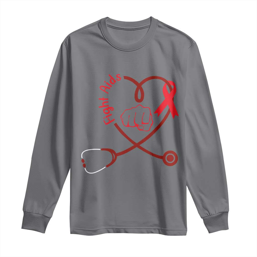Fight AIDS Nurse Long Sleeve Shirt Red Ribbon HIV Support Gift