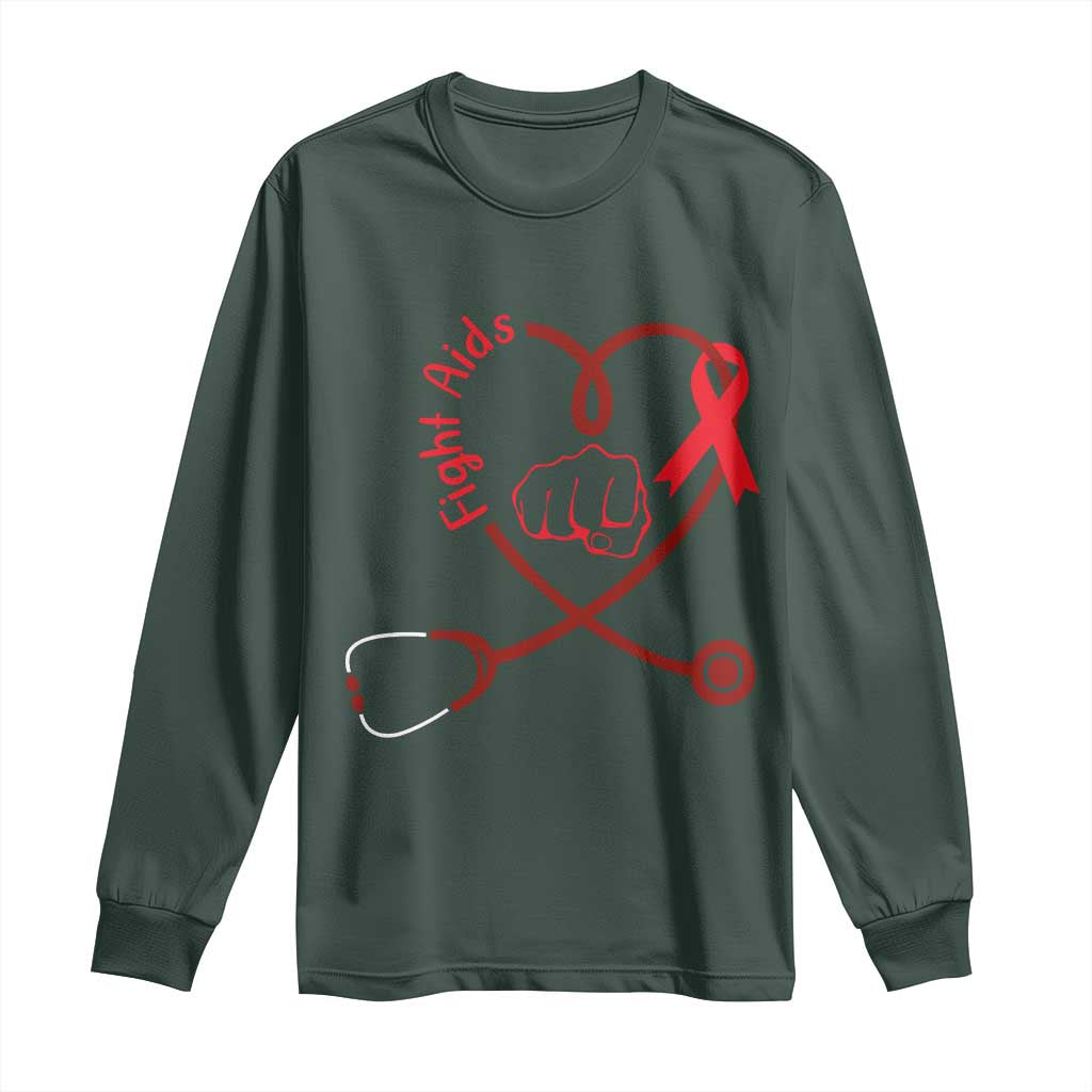Fight AIDS Nurse Long Sleeve Shirt Red Ribbon HIV Support Gift