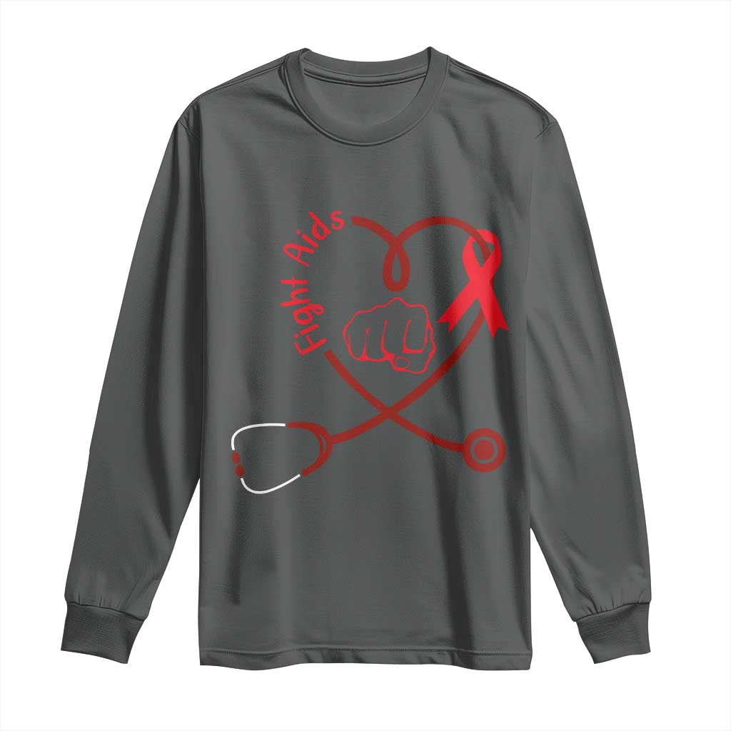Fight AIDS Nurse Long Sleeve Shirt Red Ribbon HIV Support Gift