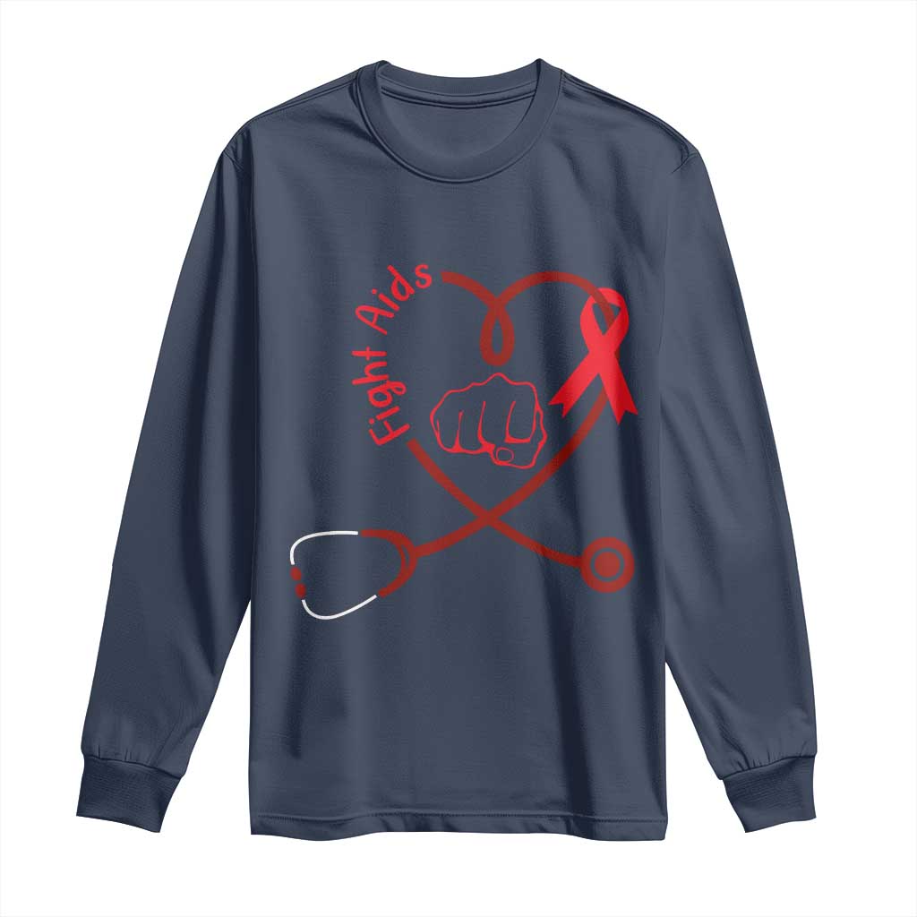 Fight AIDS Nurse Long Sleeve Shirt Red Ribbon HIV Support Gift