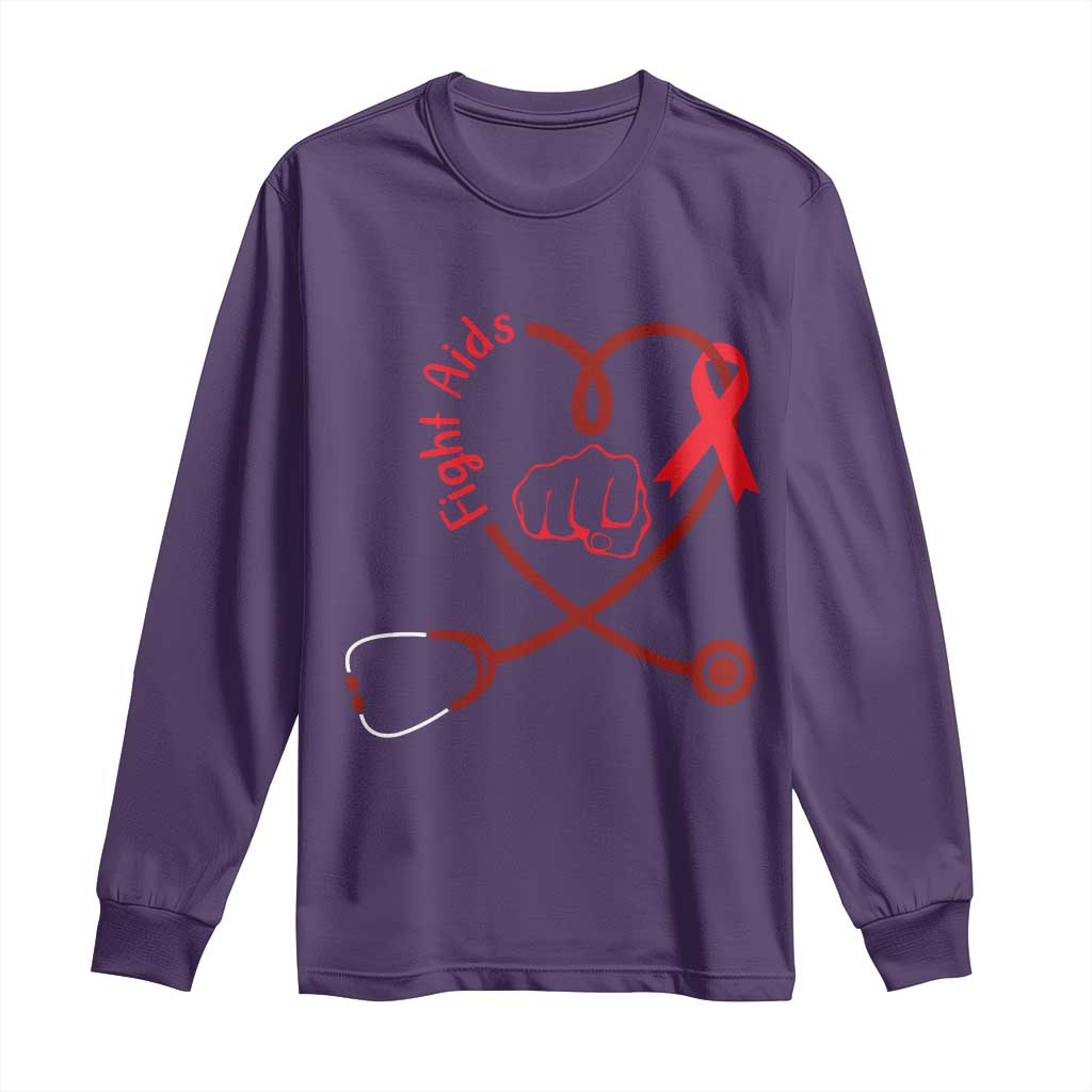Fight AIDS Nurse Long Sleeve Shirt Red Ribbon HIV Support Gift